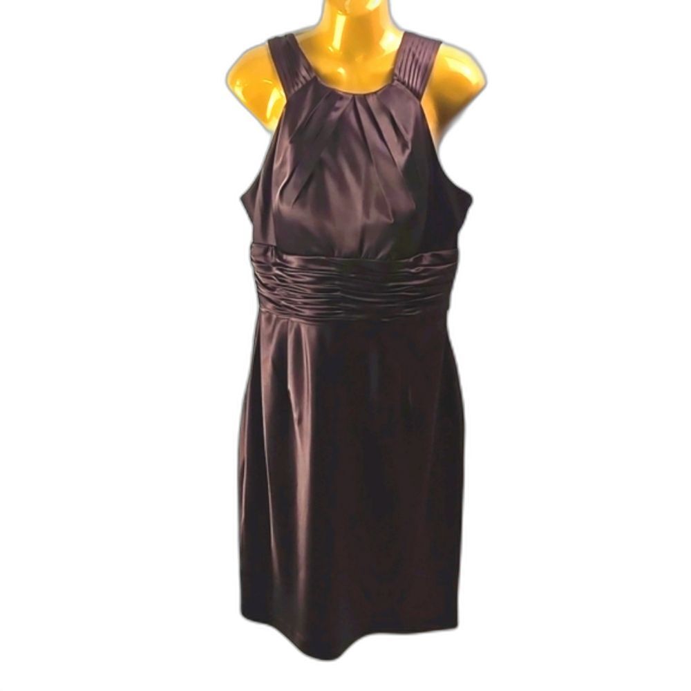 ADRIANNA PAPELL Boutique Womens Brown Satin Halter Pencil Dress Sz 14
